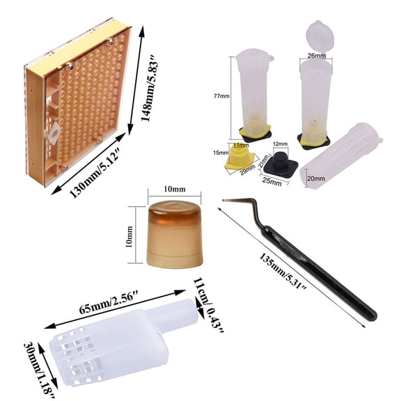 QianZelle Complete Bee Breeding Kit Including 120 Brown Cups, 10 Cages, and Tools for Efficient Larva Transfer in Hive Frames
