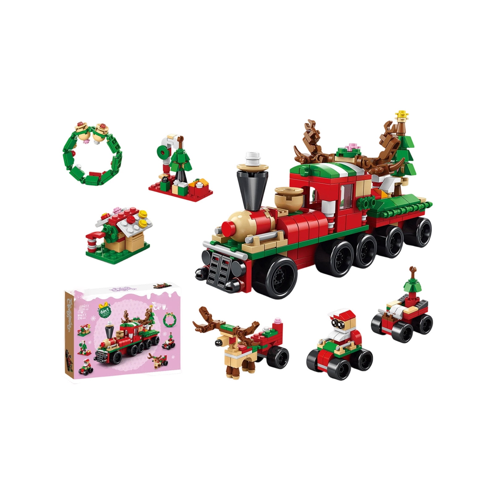 QianZelle Holiday Building Blocks Train Set with Reindeer Locomotive ...