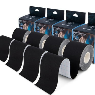 Qiancheng 4 pack Kinesiology Tape for Sports Athletes - Waterproof Elastic Athletic Tape for Knee Elbow Shoulder Muscles, etc. (2" x 16.4 ft Black)