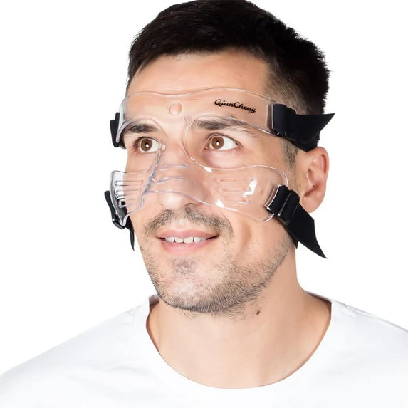 Qiancheng Nose Guard for Broken Nose - Adjustable Sports Face Guard with Padding Carrying Bag - Face Shield, Protection from Impact Injuries to Nose and Face for Unisex Adult