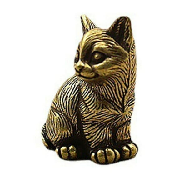 Qianduo Desk Decor Clearance Room Decor Brass Cat Figurine Small Cat Statue Animal Figurines for Home and Desktop Decoration Elegant and Charming Cat Decor for Cat Lovers Bronze
