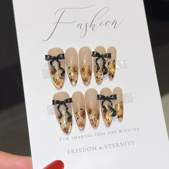 Qianfan [Paper Drunk Golden Leopard] Amber Leopard print ins wind white pure hand-worn nail long nail patch