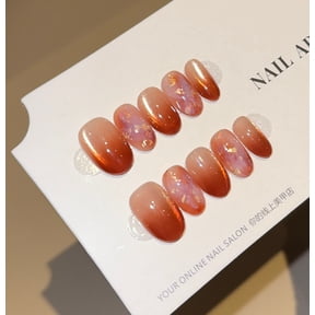 Qianfan [black tea glaze] smudging and gradual change cat's eye pure handmade wearing nail short nail patch fake nail