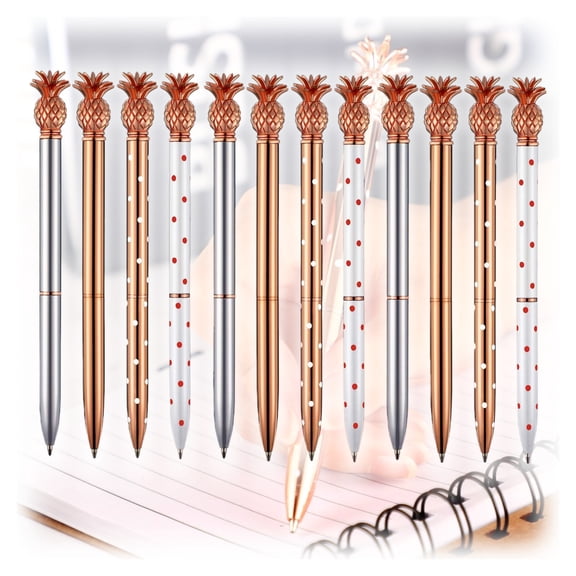 Qianfeng 12 Pcs Pineapple Pens Novelty Metal Ballpoint Pens 1.0 mm Black Ink Office Supplies Birthday Wedding Gift