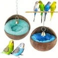 thumbnail image 1 of Qianfeng 2 Pcs Natural Coconut Shell Bird Nests with Heated Pad and Bell, Parrot Bed, Bird Cage Accessories, 1 of 6