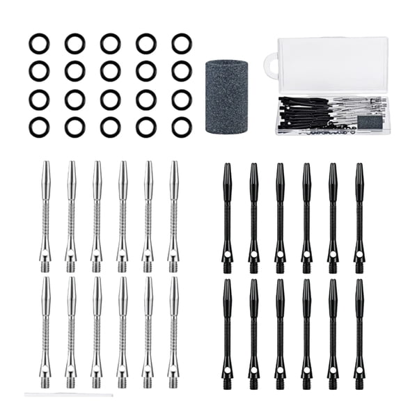 Qianfeng 24 Pcs Dart Shafts, 35mm Aluminum Darts Accessories with Sharpening Stone, Black and Silver