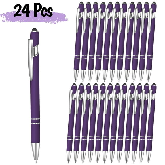Qianfeng 24 Pcs Purple Pens with Stylus Tip, Touch Click Ballpoint Pen, 1.0mm Point, Black Ink
