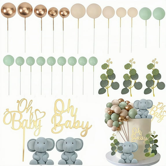 Qianfeng 28 Pcs Cake Toppers for Baby Shower Decoration, Baby Taglines and Cake Top Balls