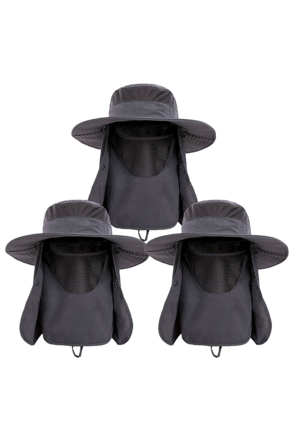 3 Pack Wide Brim Sun Hats with Face Cover Outdoor Mens Fishing Hat, UPF 50+, Dark Gray