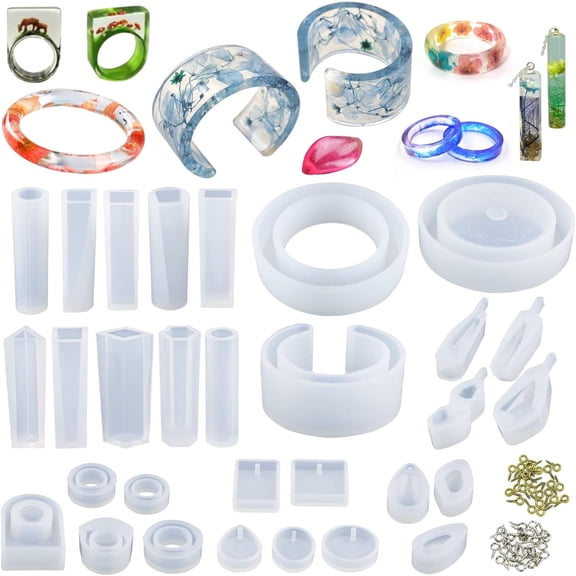 Qianfeng 30 Piece Resin Jewelry Molds Kit: Silicone Molds for Rings, Pendants, Bangles, More
