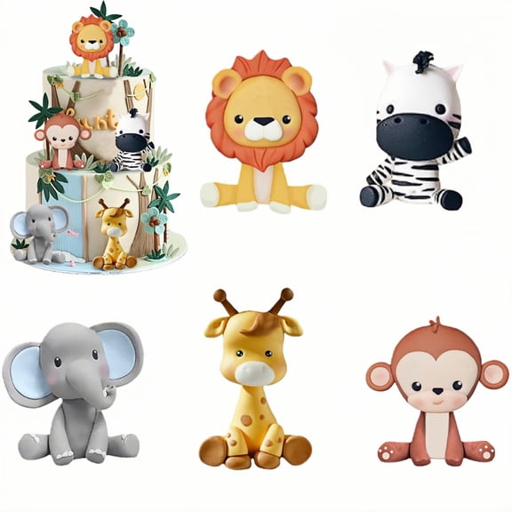 Qianfeng 5 Pcs Cake Toppers Prairie Animals Series for Birthday Baby Shower Party
