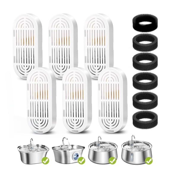 Qianfeng 6 Pack Cat Fountain Filters Replacement for 3.2L/108oz, 4L/134oz Stainless Steel Cat Water Fountain