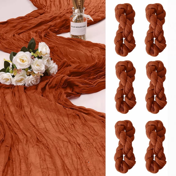 Qianfeng 6 Pack Rust Cheesecloth Table Runner 35×118 Inch Boho Wedding Decor Rustic Orange Gauze
