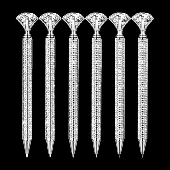 Qianfeng 6 Pcs Glitter Pens with Rhinestone for Wedding Favors, Black Ink Ballpoint Pen 1.0mm Point