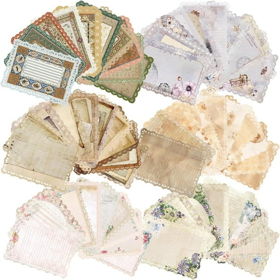 Qianfeng 60 Sheets of Scrapbook Paper, Vintage Lace Edging, Ideal for Letter Writing and Scrapbooking (Size: 4.9 x 6.9 inches)