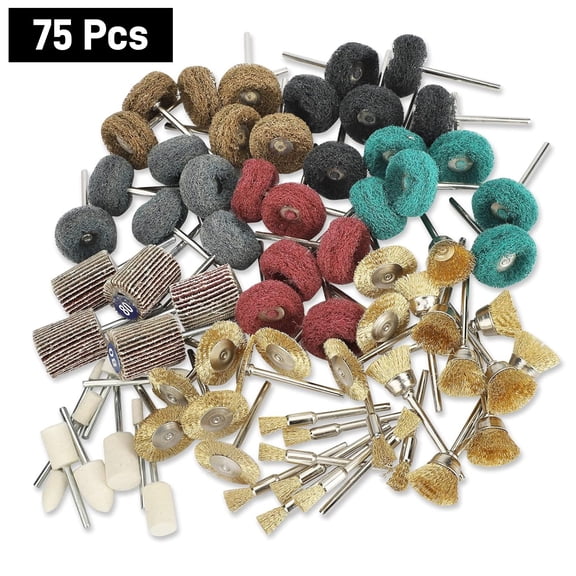 Qianfeng 75 Pcs Polishing Wheels Wire Brushes 80 Grit Sanding Wheel Flap Wheels Set for 1/8" (3mm) Shank for Metal Wood