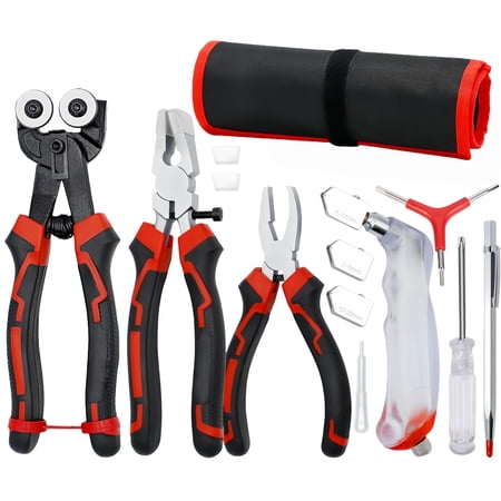 Qianfeng Glass Cutting Tools 13-Piece Kit, Includes Glass Cutter 3-Head Hex Wrench, Tile Nippers