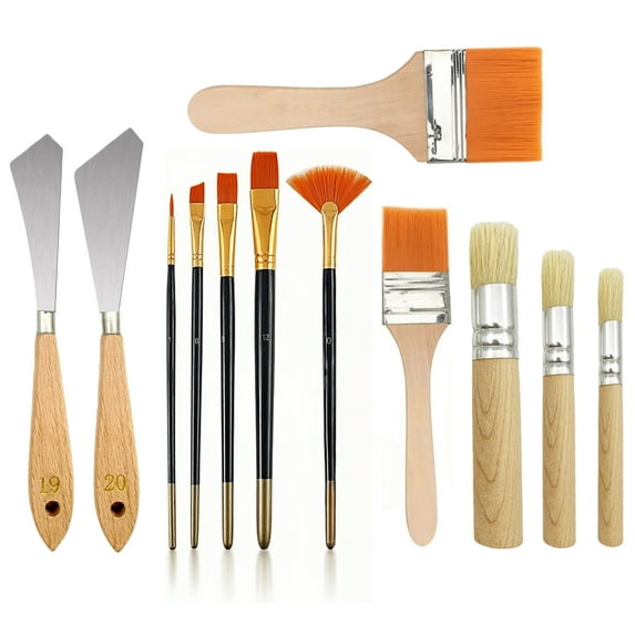 Qianfeng Oil Paint Supplies, 12 Pcs Paint Brushes Combination: Background Blender Paint Brushes Painting Knife, Fan Blender Artist Brush, 2in and 1in Landscape Brush