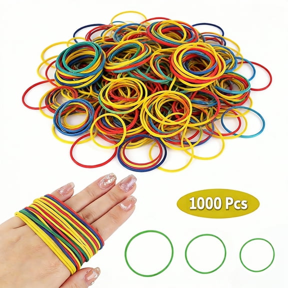 Qianfeng Rubber Bands 1000 Pcs Colorful Assortment 3 Size 25mm 38mm 50mm for Office Home