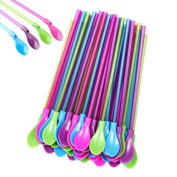Qianfeng Spoon Straws Hard Plastic Detachable Stirring Coffee Spoon 4 Color 40 Pack 9 Inch