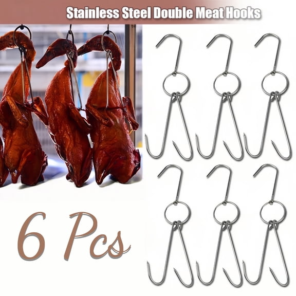 Qianfeng Stainless Steel Meat Hooks for BBQ, Butcher, Kitchen, 6 Pack Hanging Hooks for Chicken, Turkey, Pork, Beef
