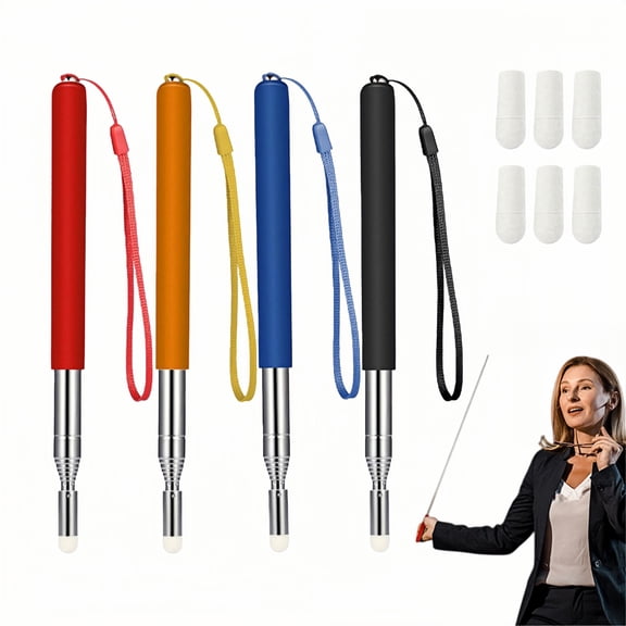Qianfeng Telescopic Presentation Pointers with Lanyards and Extra Felt Nibs, 4 Pcs Teachers Pointers