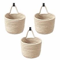 Qianfeng Wall Hanging Organize Woven Baskets with Adhesive Hooks, 3 Pack