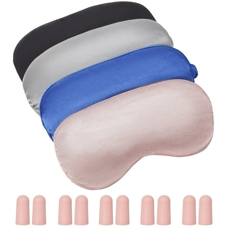 Qianglong Sleep Mask, 4 Pack 100% Real Natural Pure Silk Eye Masks with EarplugEarplugs for Sleeping, Mulberry Silk Eye Sleep Shade Cover, Block Light Reduces Puffy Eyes Traveling Gifts