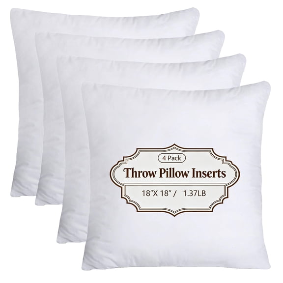 Qianglong Throw Pillows Insert (Pack of 4, White) - 18 x 18 Inches Bed and Couch Pillows - Indoor Decorative Pillow Couch Cushion