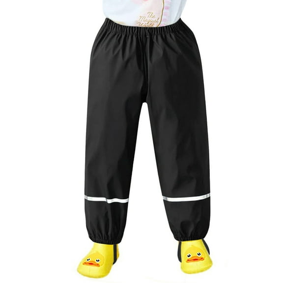 Qiangong Children Baby Boys Girls Double Fabric Warm Rainwear Windproof Waterproof Breathable Black 3-4 Years Solid Rain pants