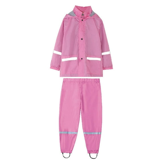 Qiangong Children Baby Boys Girls Double Fabric Warm Rainwear Windproof Waterproof Breathable Hot Pink 4-5 Years Solid Rain Jacket Pant Set