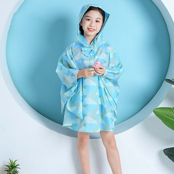 Qiangong Children Baby Boys Girls Double Fabric Warm Rainwear Windproof Waterproof Breathable Light Blue 6-8 Years Floral Print Raincoat