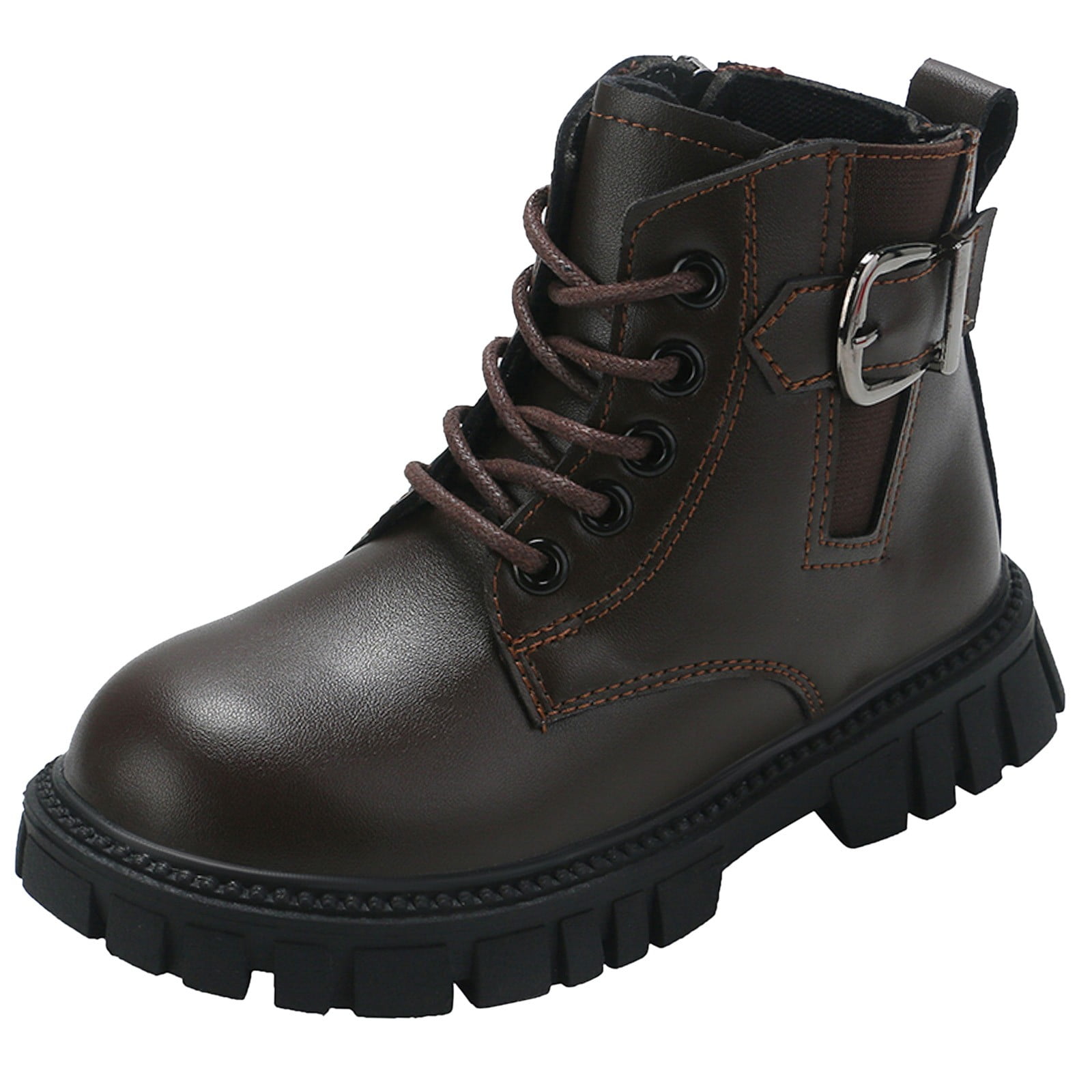 Qiangong Girls Boots Children Shoes Thick Heel Short Boots Warm Leather