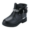 thumbnail image 1 of Qiangong Girls Boots Children Shoes Winter Plus Warm Shoes Bow Snow Boots Girls Short Boots Toddler Boots Black 9.5, 1 of 8