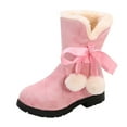 thumbnail image 1 of Qiangong Girls Boots Winter Girls Snow Boots Thick Bottom Non Warm and Comfortable Solid Color Boots with Balls Toddler Boots Pink 12, 1 of 6