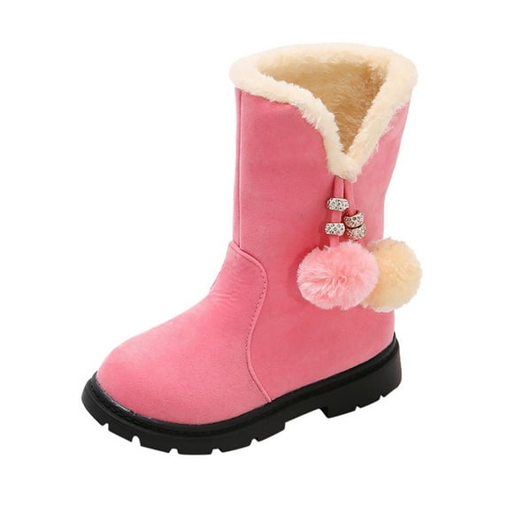 Qiangong Girls Boots Winter Girls Snow Boots Thick Bottom Non Warm and Comfortable Solid Color Boots with Balls Toddler Boots Pink 4
