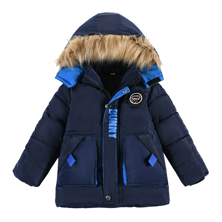 Xijirk Kids Coat Winter Jacket Boys Hooded Long Sleeve Zipper Windproof Warm Thick Coat Jacket Boys Winter Coat Navy M