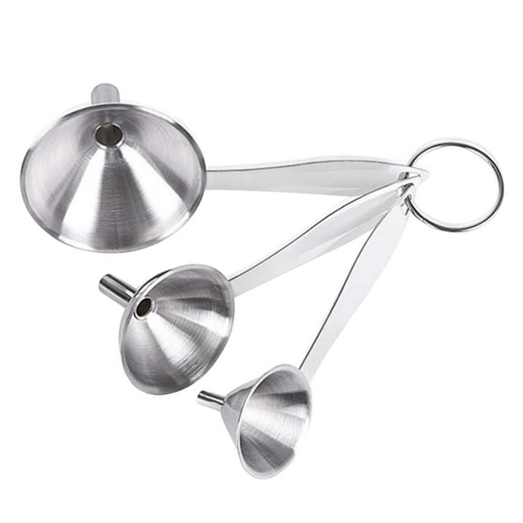 Qiangzon 3-Piece Stainless Steel Funnel Set for Kitchen, Essential Oils, and Spices - Mini Stackable Funnels with Long Handle, Dishwasher Safe, Multi-Size for Bottles and Jars