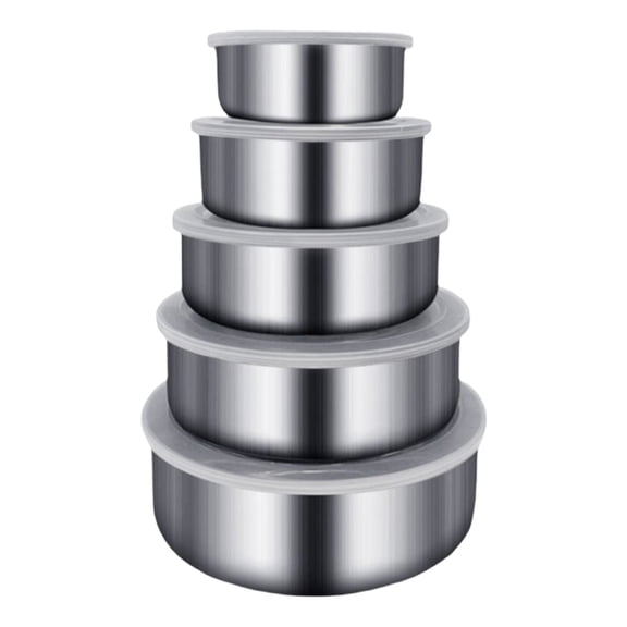 Qiangzon Set of 5 Mixing and Storage Bowls for Kitchen, Odor Proof Airtight and Leak Proof Food Containers with Transparent Lids, Nestable Stainless Steel Bowls for Meal Prep and Leftovers