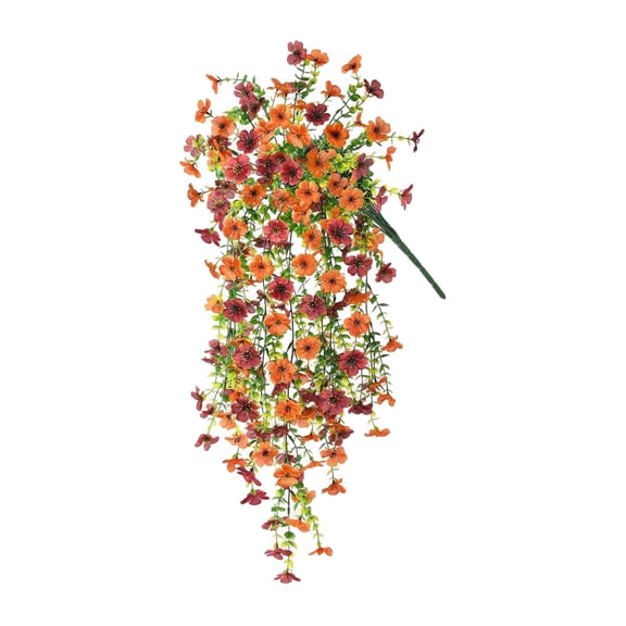 Qiangzon Artificial Violet Hanging Flowers, Faux Violet Plant, UV Resistant Fake Flowers for Outdoor Porch Patio, Spring Summer Garden Decor, Orange
