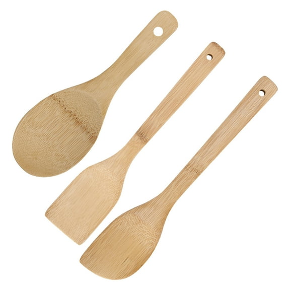 Qiangzon Bamboo Spatula Set for Nonstick Cookware - Stir Fry Spatula and Cooking Spoon Shovel - 3-Piece Natural Wood Utensils for Asian Cuisine and Everyday Cooking