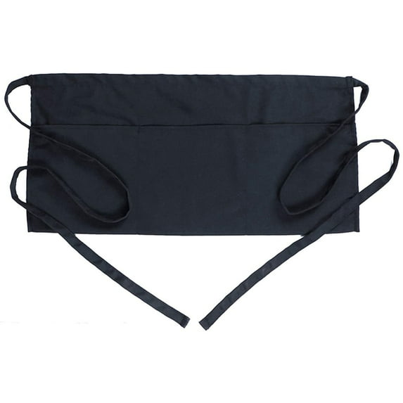 Qiangzon Black Waist Apron for Waitress and Waiter - Short Server Apron with 3 Pockets, Durable Polyester-Cotton Blend, Machine Washable - Professional and Functional 1 Apron