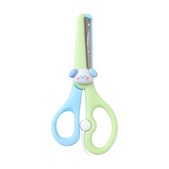 Qiangzon Blue Left Handed Scissors, Blunt Safety Tip with Cap, Curved Ergonomic Handle, Corrosion-Resistant Steel, for Crafting, Paper Cutting