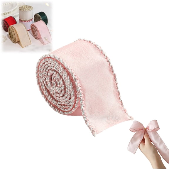 Qiangzon Cloth Ribbon Wired Christmas Tree Craft Roll in Pink, Wired Edge, Glitter Finish, for Tree Wrap, Bow Making, Gift Embellishment, Wreath Craft