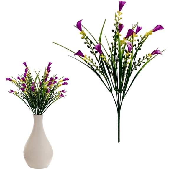 Qiangzon Faux Calla Lily, Artificial Flowers for Outdoors, Fake Plants UV Resistant, Faux Plastic Flowers, Indoor Outside Planter Home Porch Summer Decor, Light Purple