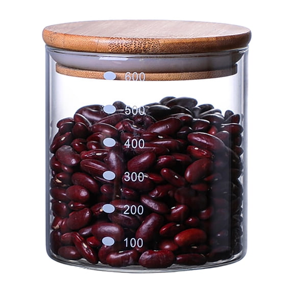 Qiangzon Glass Storage Jar Canister with Natural Wood Lid, Airtight Kitchen Container for Tea, Coffee, Candy, and Spices, Clear Sealing Design for Pantry Organization 1 Storage Tank