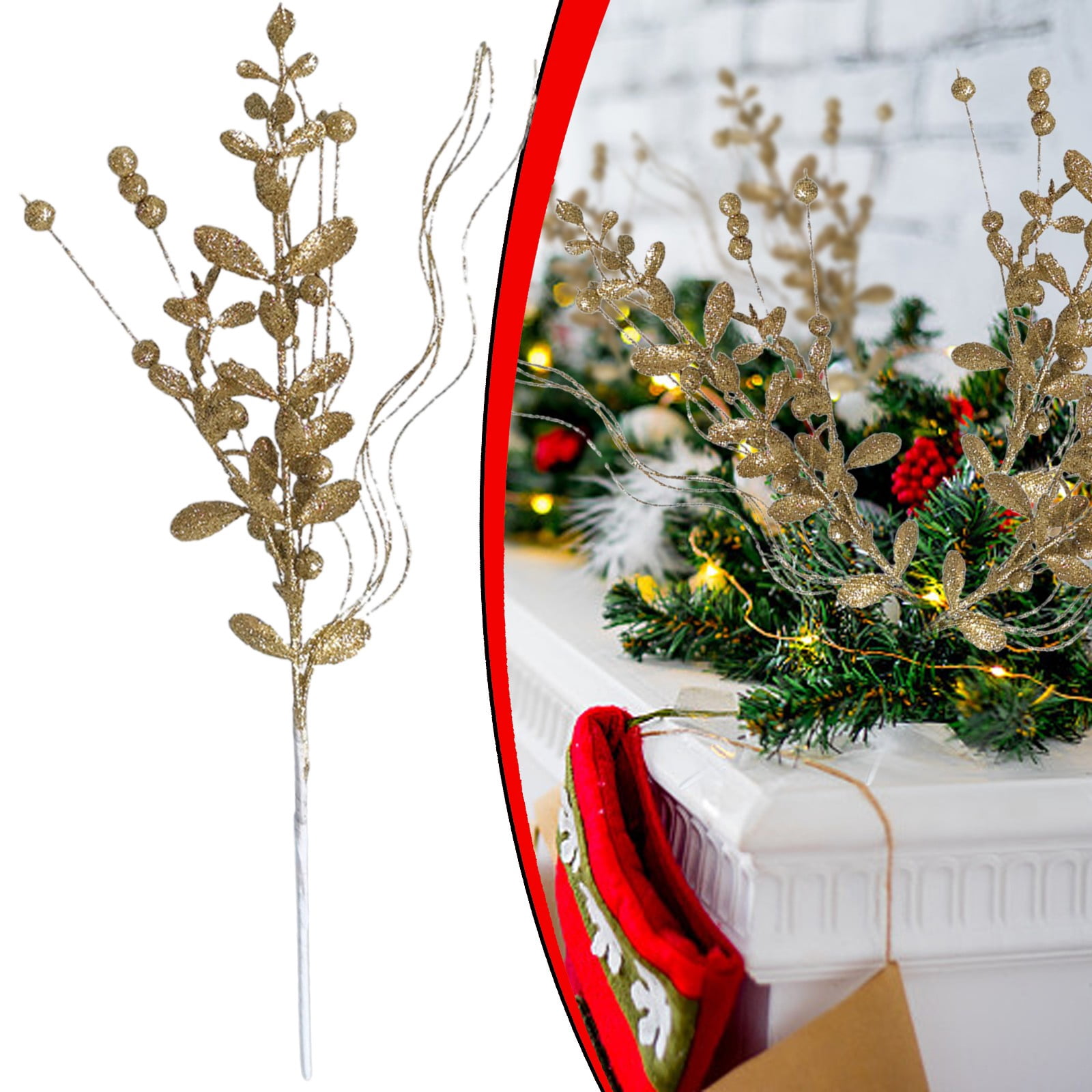 Qiangzon Gold Christmas Glitter Pick with Bendable Stem for Christmas ...