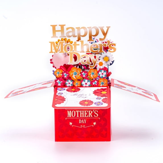 Qiangzon Handwritten 3D Pop Up Box for Mothers Day, 3D Flower Patterned Greeting Card Box, Creative Card for Mom, Special Holiday Present for Mother Wife Women Anniversary Celebration (Red)