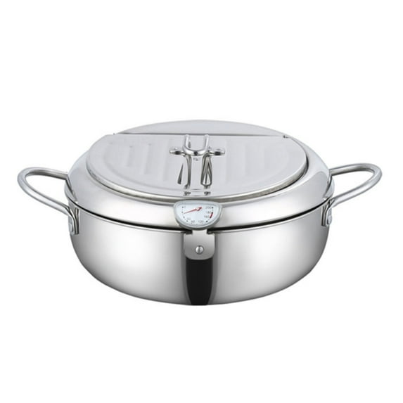 Qiangzon Japanese Deep Fryer Pot 2026 New Stainless Steel Tempura Fryer with Temperature Gauge, Lid, and Basket, Nonstick Deep Frying Pan for Kitchen, Perfect for French Fries, Chicken and More