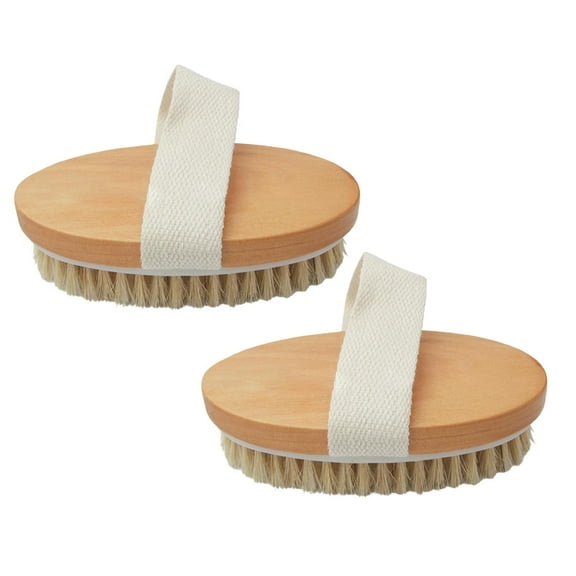 Qiangzon Natural Wild Boar Bristle Body Exfoliating Brush - Dry Skin Back Scrubber for Shower, Men and Women, Wooden Handle for Improved Circulation, Pore Cleansing, and Smooth Skin 1 Brush*2